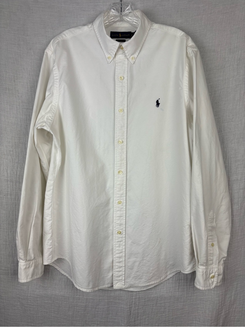 Ralph Lauren Men’s Classic Long Sleeve White Button-Down Shirt Size L Blue Logo